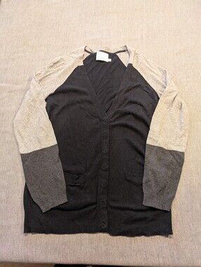 Michael Stars Colorblock Cardigan One Size 1 Black Gray Button Front Lightweight